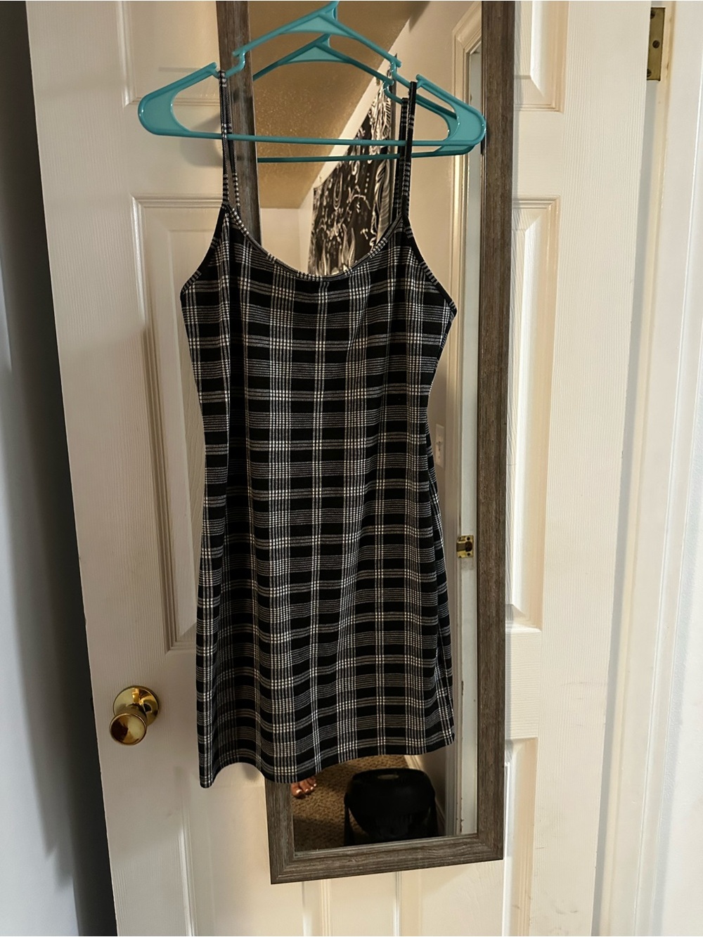 Black & White Plaid Slip Mini Dress